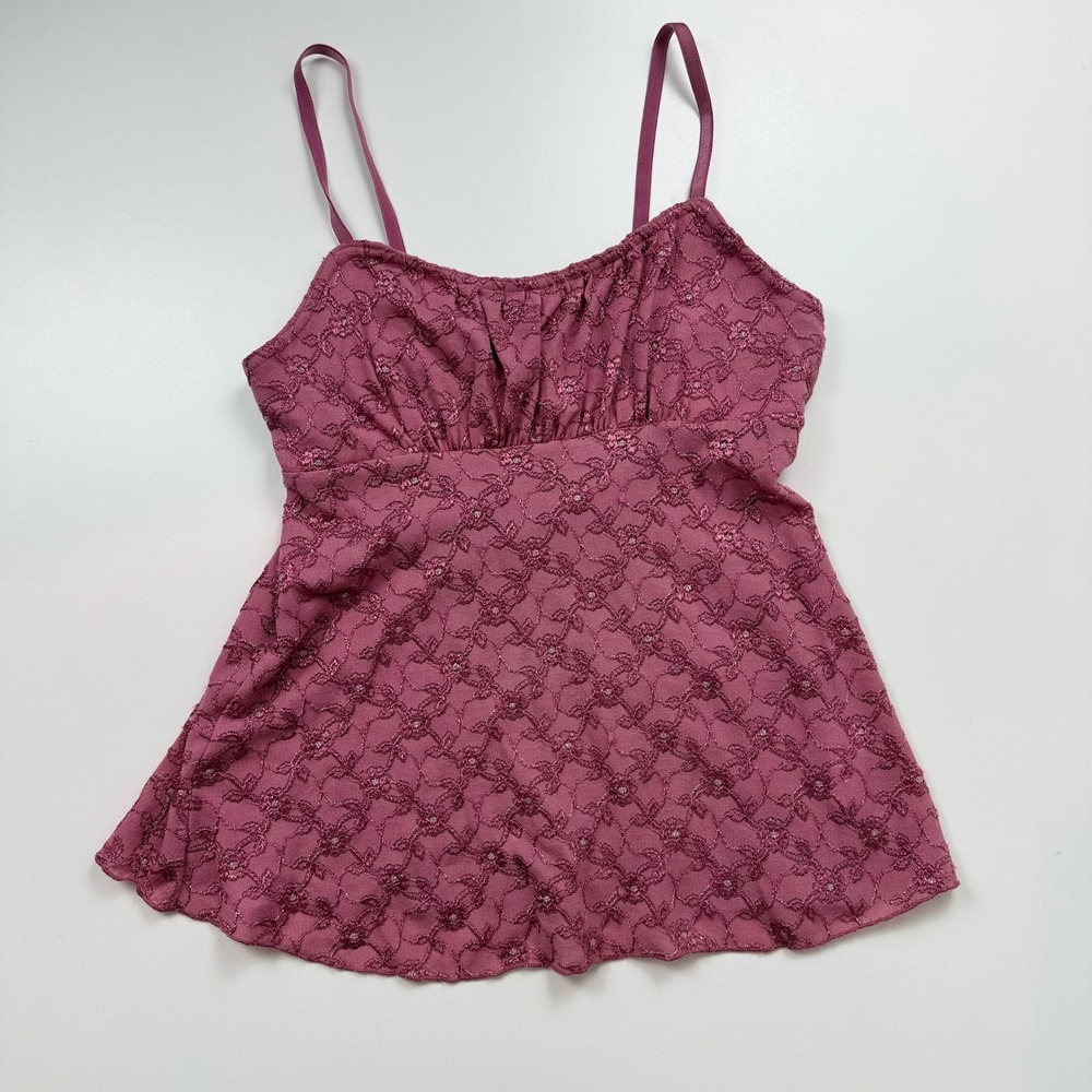 Byerwear Y2K Vintage Mauve Floral Lace Glitter Empire Waist Camisole Top L USA
